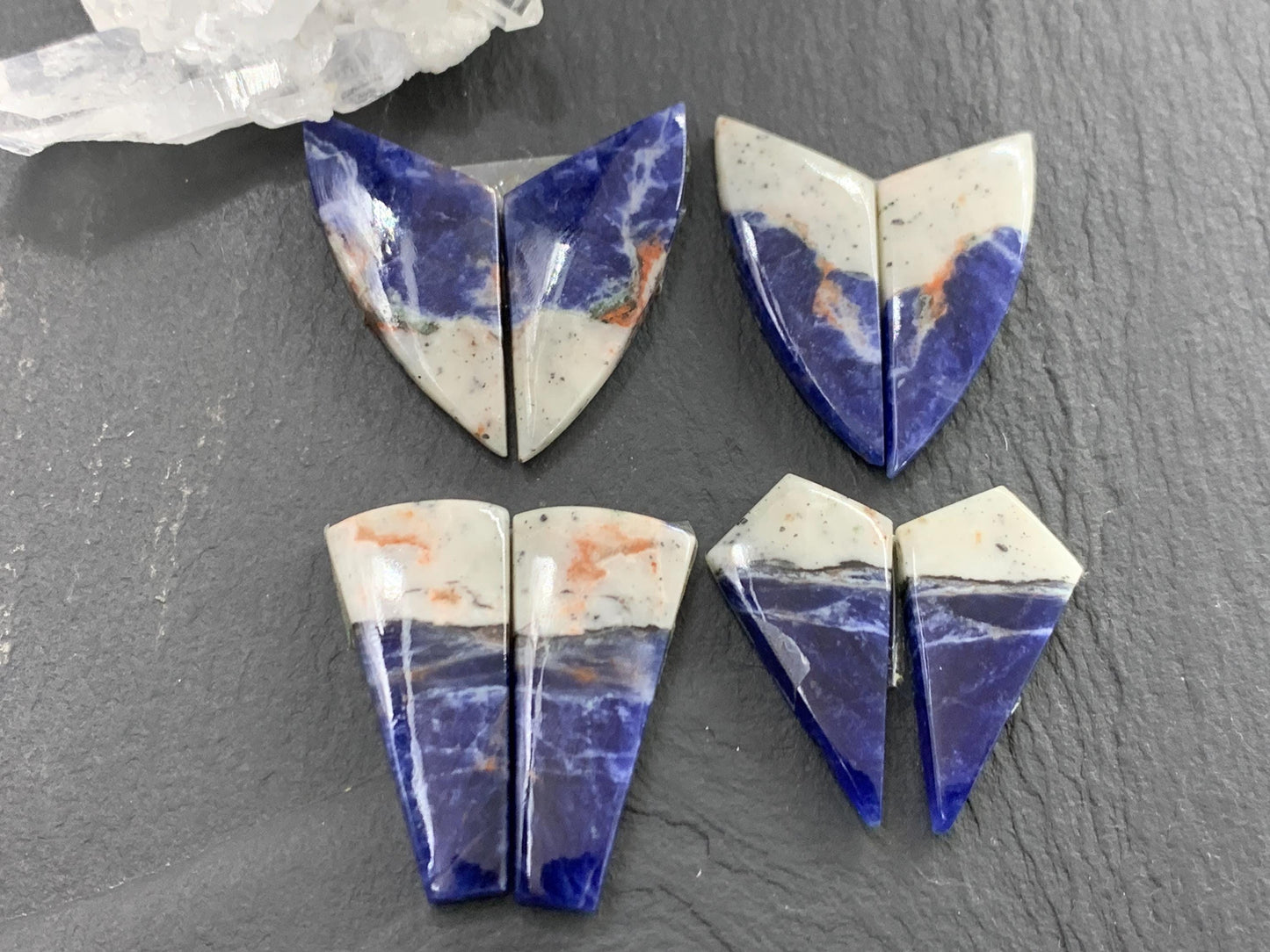 Natural Sodalite pair 26-31mm long cabochon