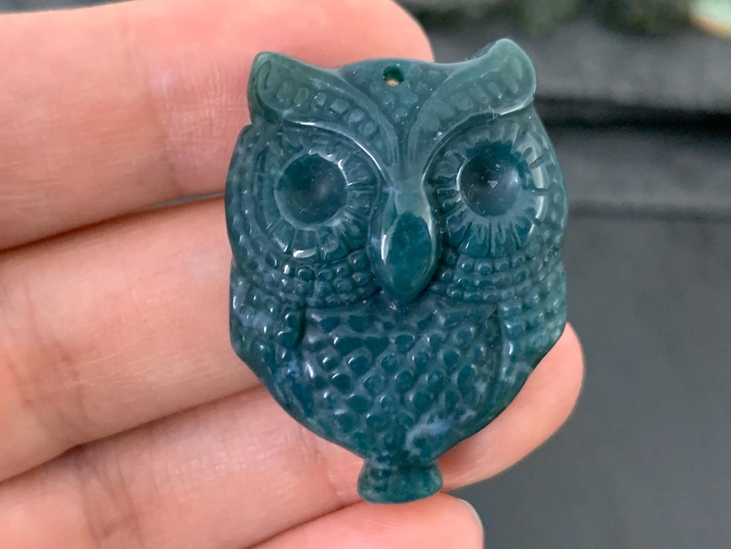 Ocean Jasper owl top drilled 26x35mm cabochon carving