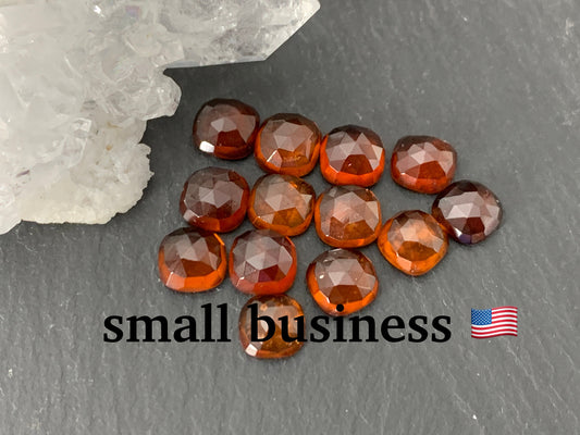 Faceted Hessonite Garnet square 6mm cabochon