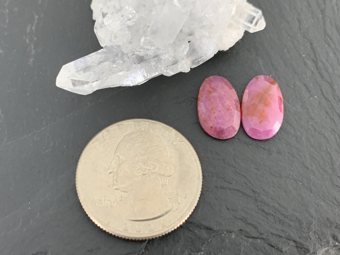 Faceted Ruby pair 9x14x3mm cabochon