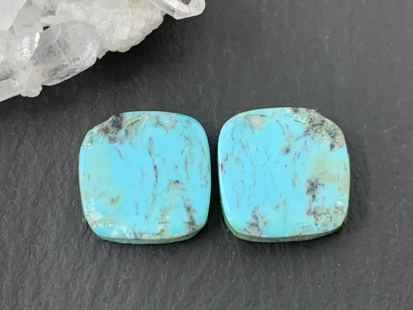 Tibetan Turquoise Pair 12.5mm Cabochon - Hand Cut Cabochon