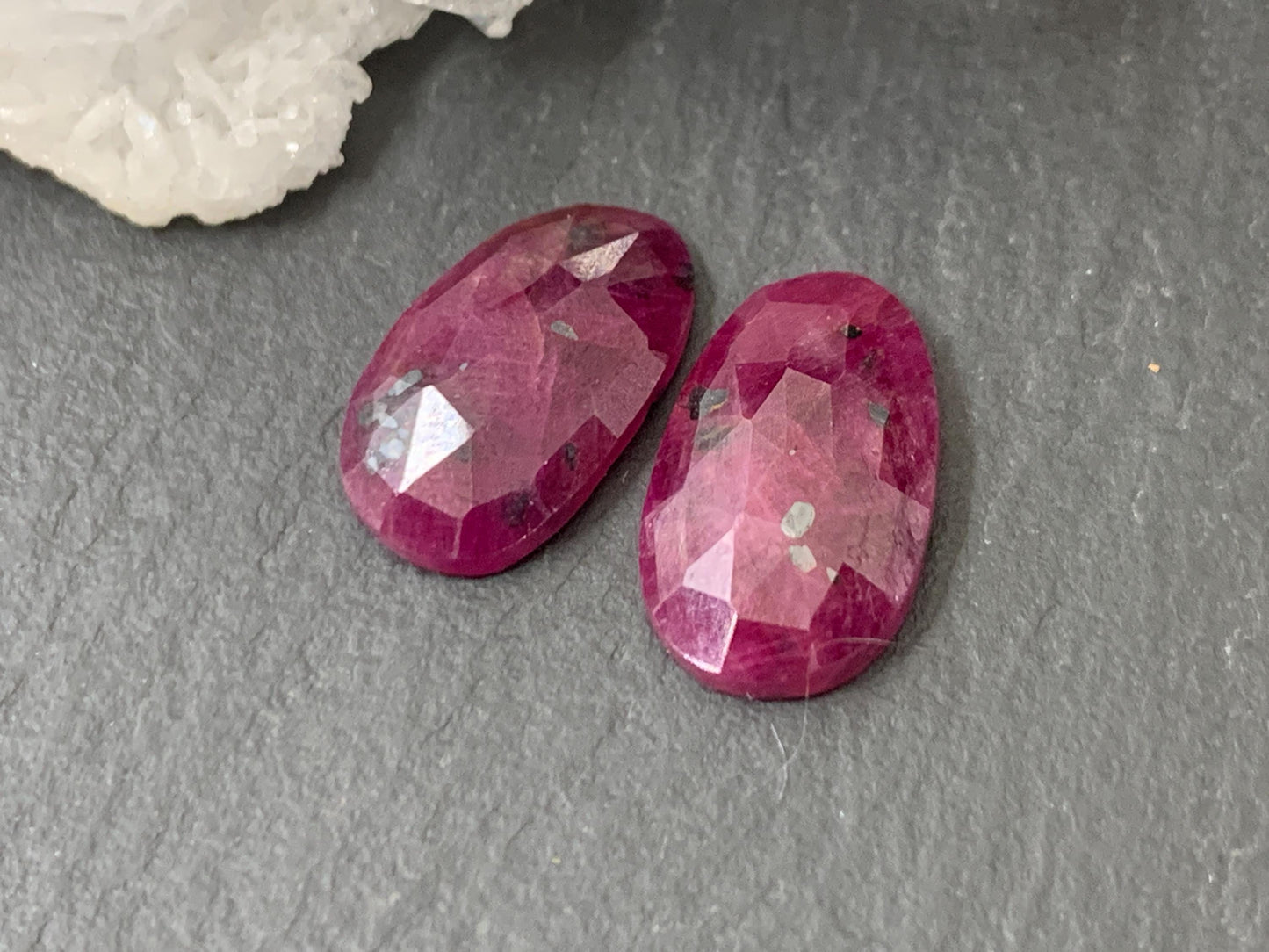Faceted Ruby pair 8x13x3mm cabochon