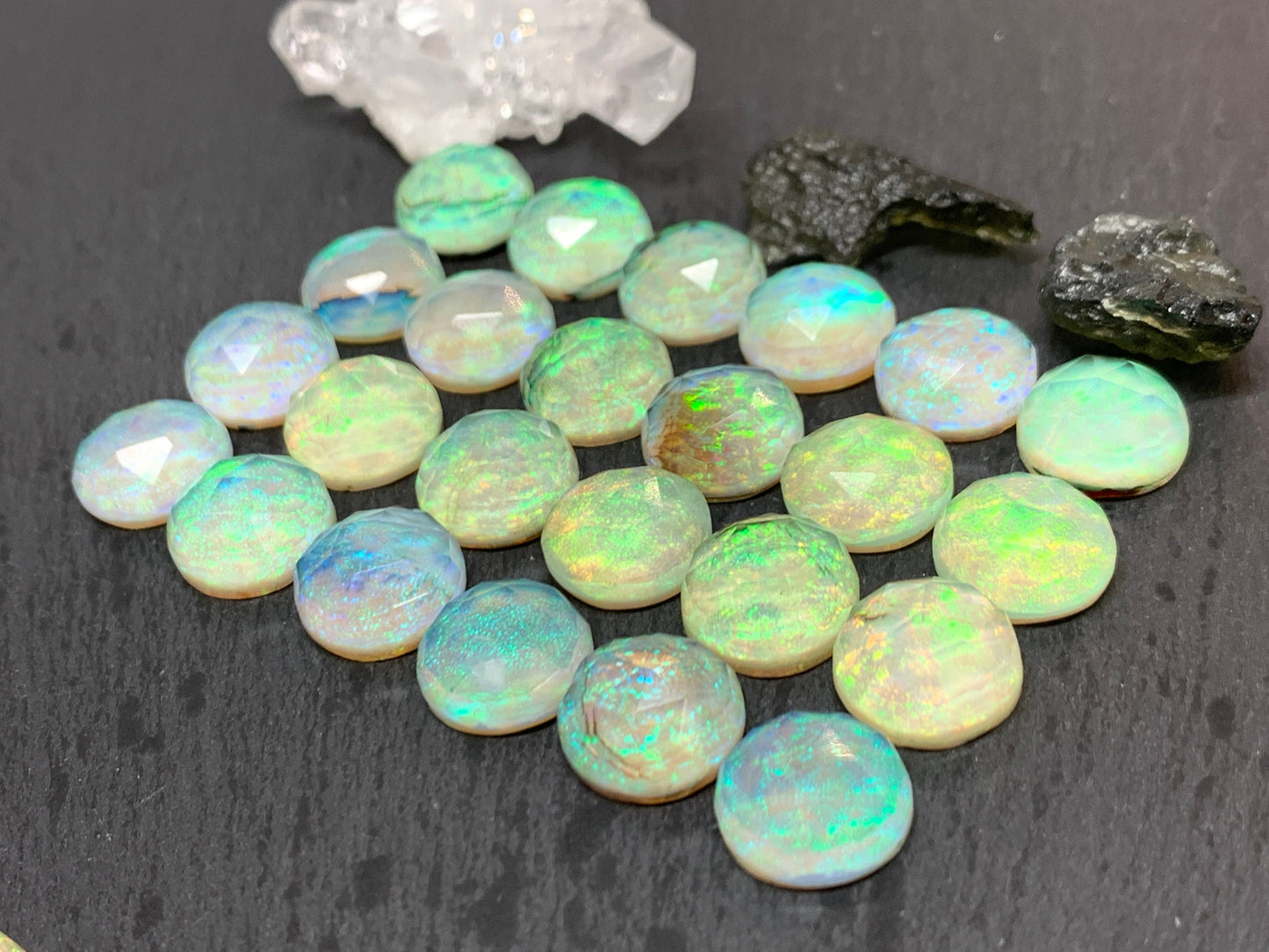 Faceted  Monarch Opal round 12mm cabochons - Doublet cabochons
