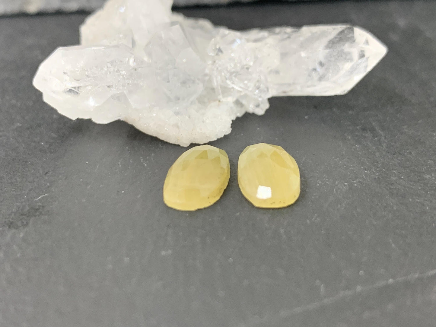 Faceted Yellow Sapphire pair 7x12x3mm cabochon