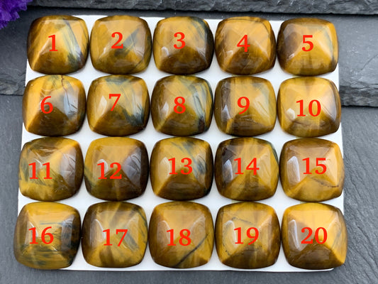 Yellow Blue Tiger Eye square cushion 18mm cabochon - Calibrated cabochons