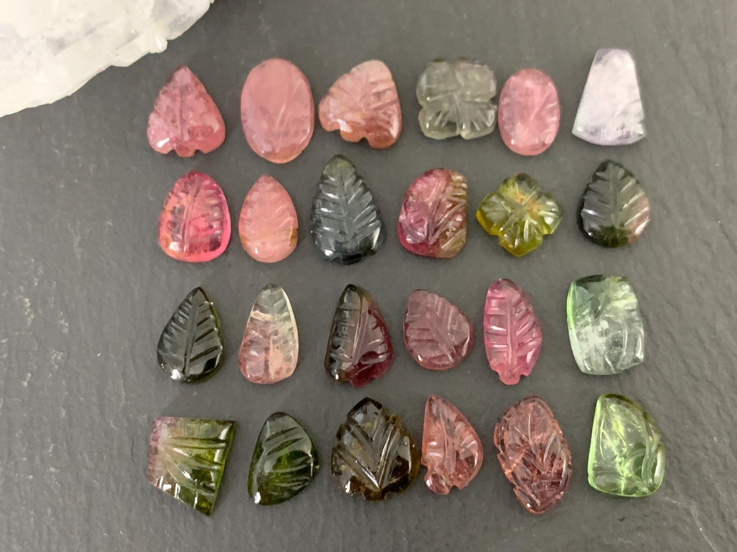 Carved Tourmaline free form 9-12mm long cabochon