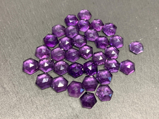 Discounted Damaged faceted Amethyst Hexagon 10mm Cabochon