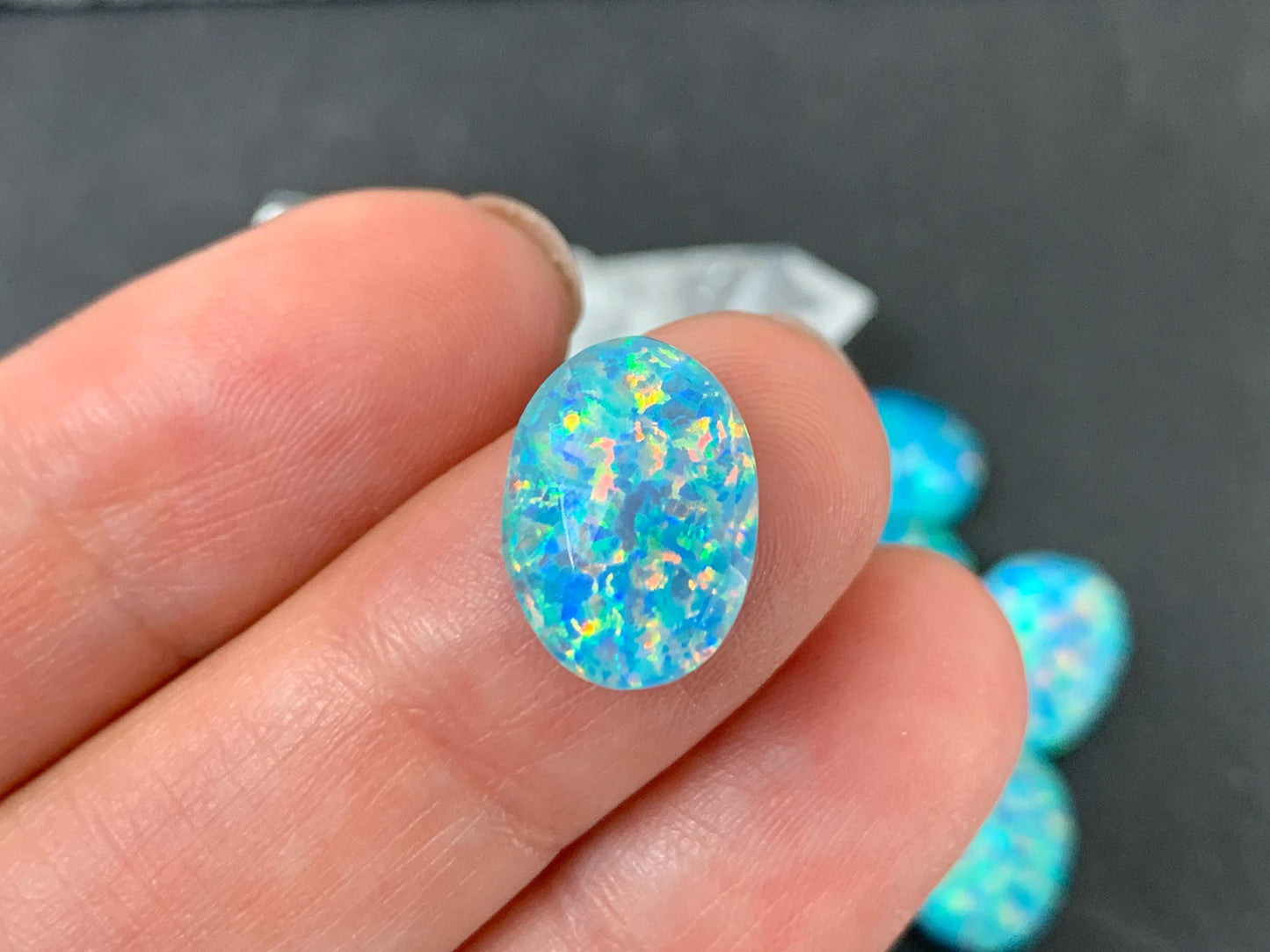 Faceted Aurora Opal oval 10x14mm cabochons - Blue Glittery Cabochons - Doublet cabochons