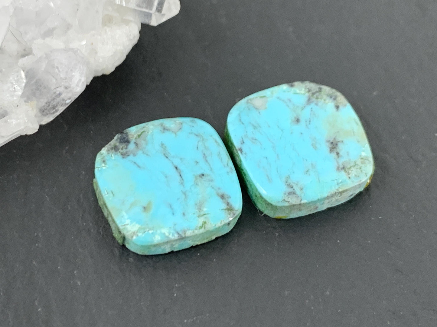 Tibetan Turquoise Pair 12.5mm Cabochon - Hand Cut Cabochon
