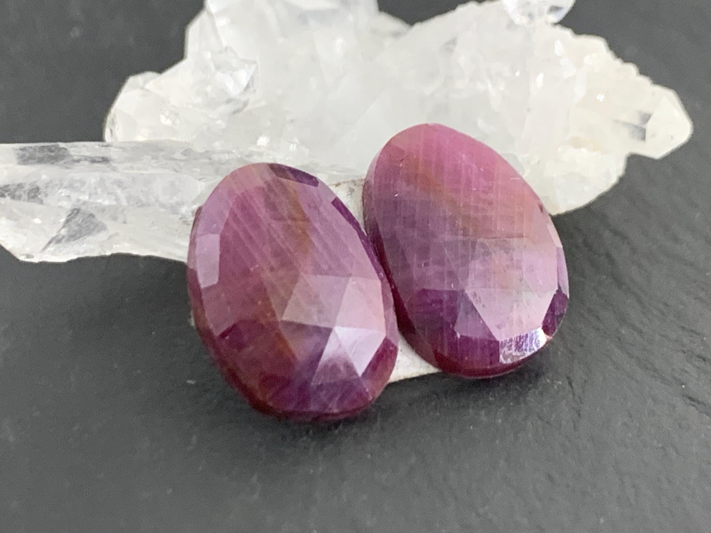 Faceted Ruby pair 10x15x3mm cabochon.
