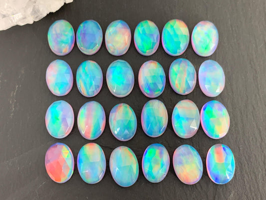 Faceted Aurora Opal oval 10x14mm cabochons - Doublet cabochons |