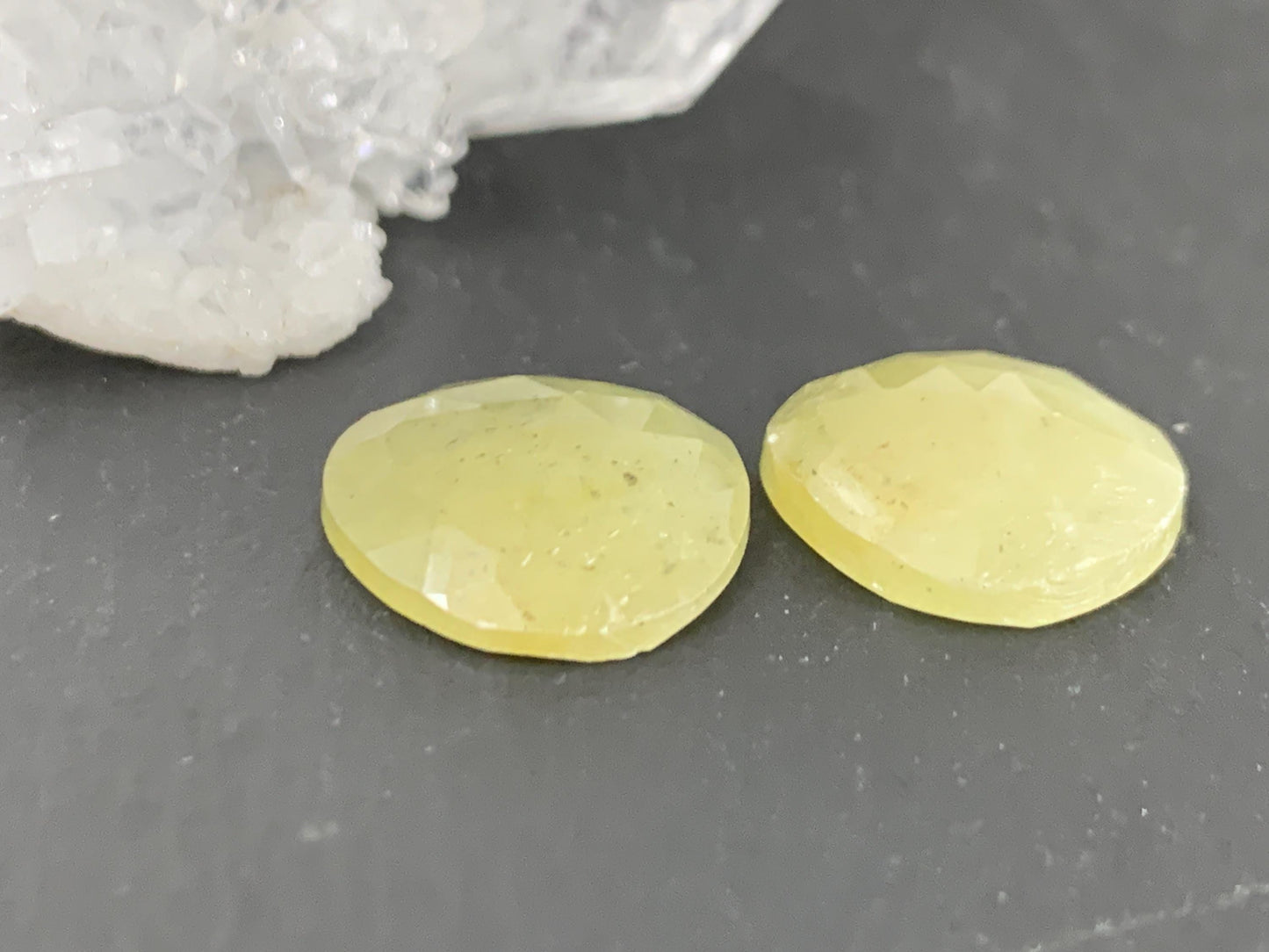 Faceted Yellow Sapphire pair 13x14x3.5mm cabochon