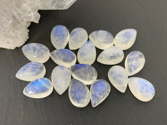 Rainbow Moonstone pear 6x9mm cabochon