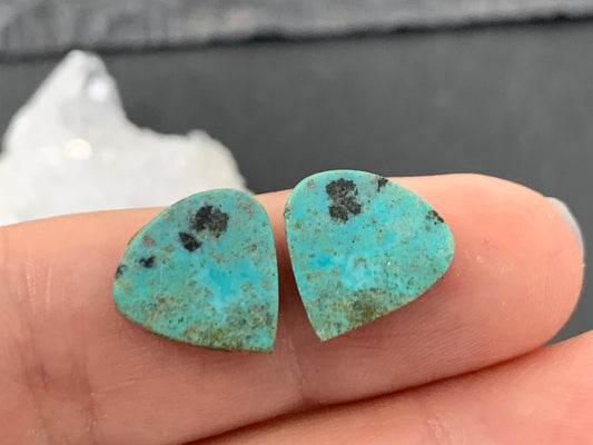 Tibetan Turquoise Pair 12mm Cabochon - Hand Cut Cabochon