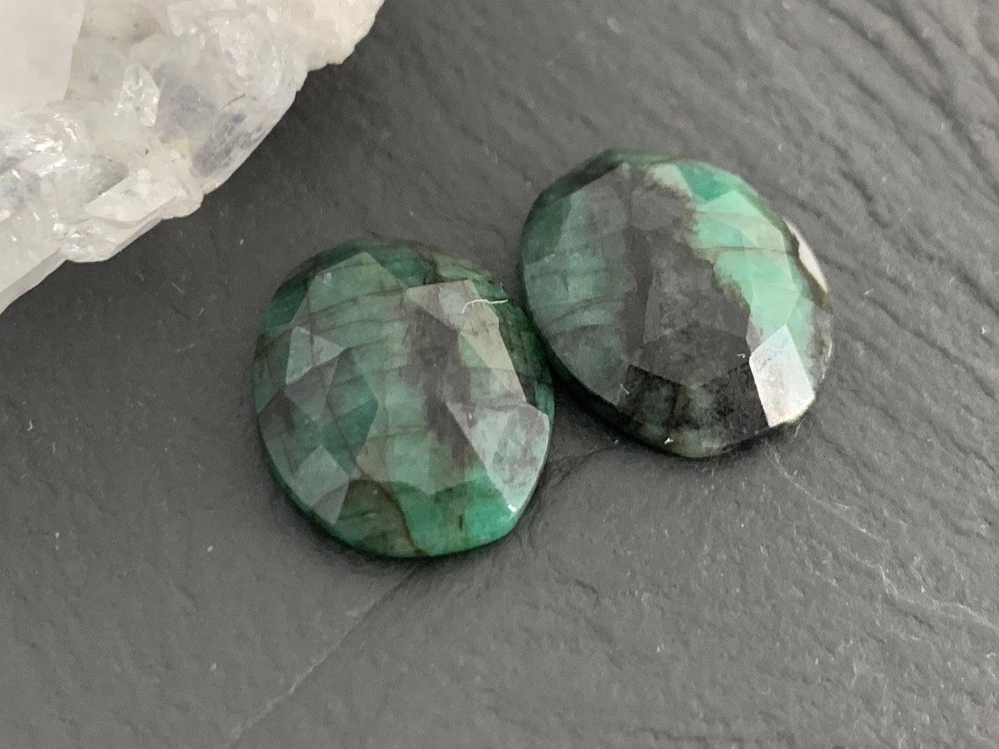 Faceted Emerald Pair 12x14x4mm cabochon