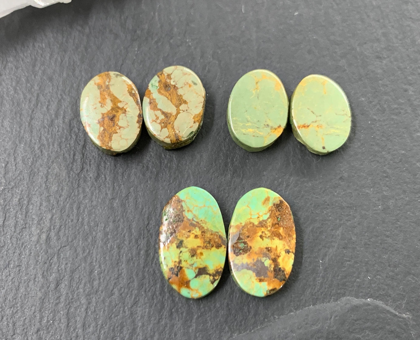 Tibetan Turquoise Pair 11-14mm long Cabochon - Hand Cut Cabochon