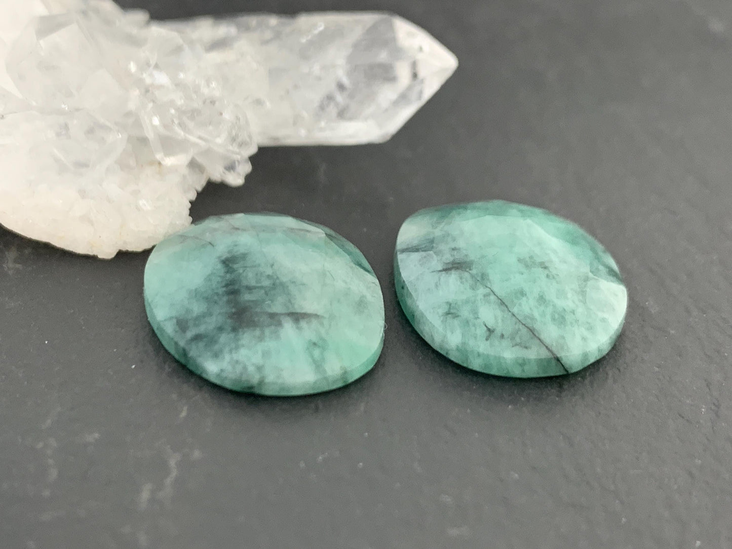 Faceted Emerald Pair 14x19x4mm cabochon