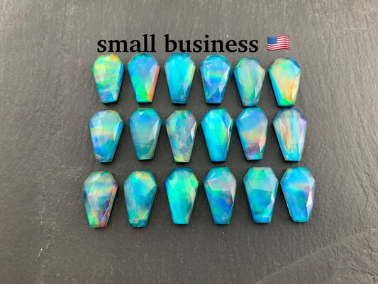 Faceted Aurora Opal coffin 10x16mm cabochon - Doublet cabochons