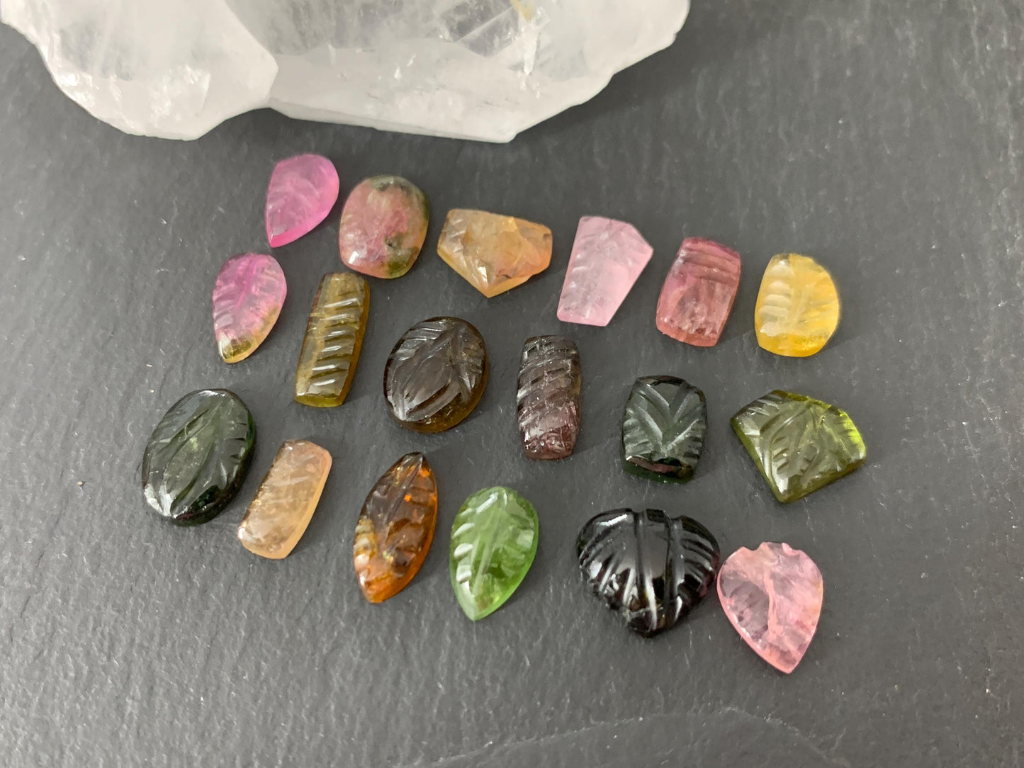 Carved Tourmaline free form 8-9mm long cabochon