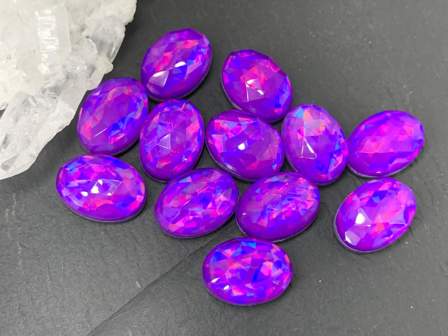 Faceted Purple Mystic Quartz oval 10x14mm cabochons - Doublet cabochons
