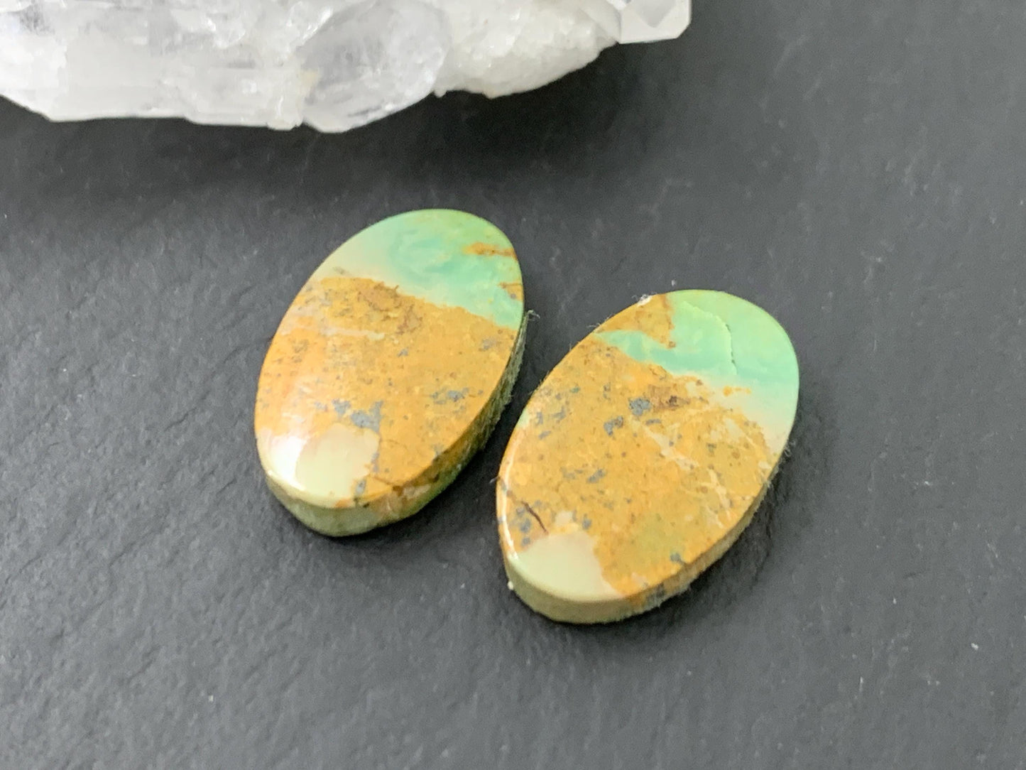 Tibetan Turquoise Pair 10x16mm Cabochon - Hand Cut Cabochon
