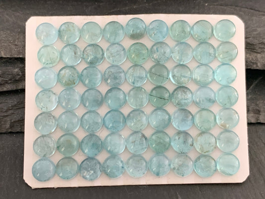 Blue Green Apatite round 7mm cabochon - Calibrated cabochons