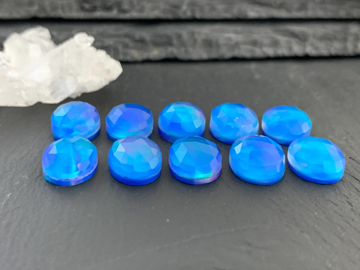Faceted  Aurora Opal oval 10x14mm cabochons - Doublet cabochons