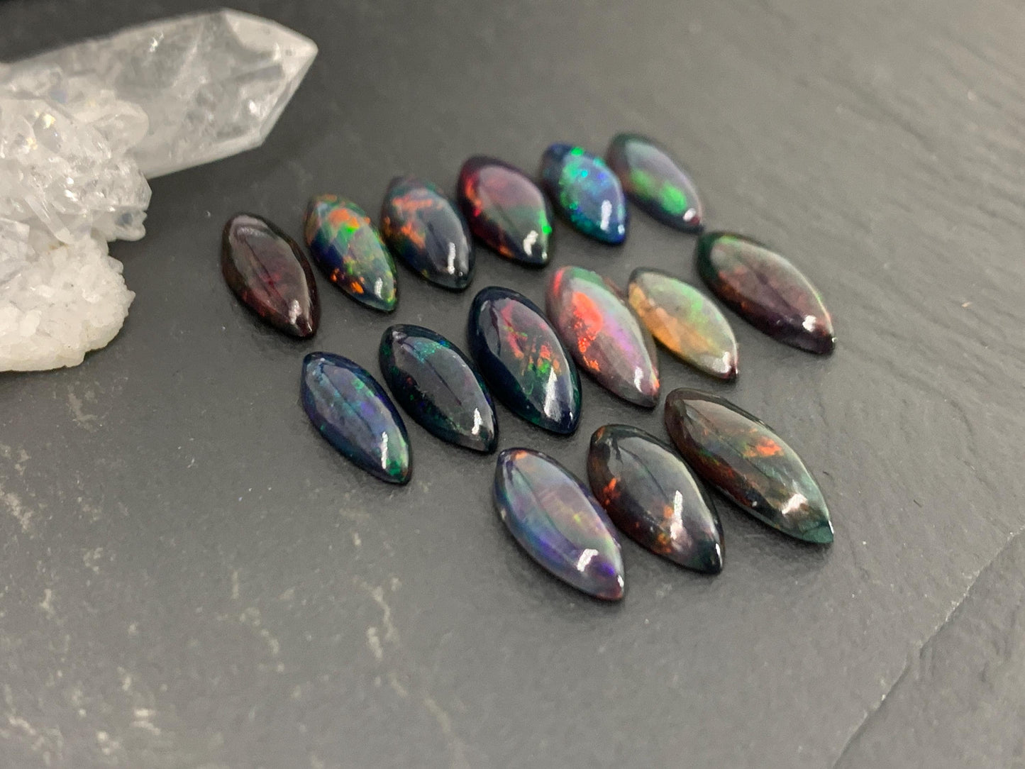 Natural Ethiopian Black Opal marquise 12-14mm long cabochon/ Select your cabochon