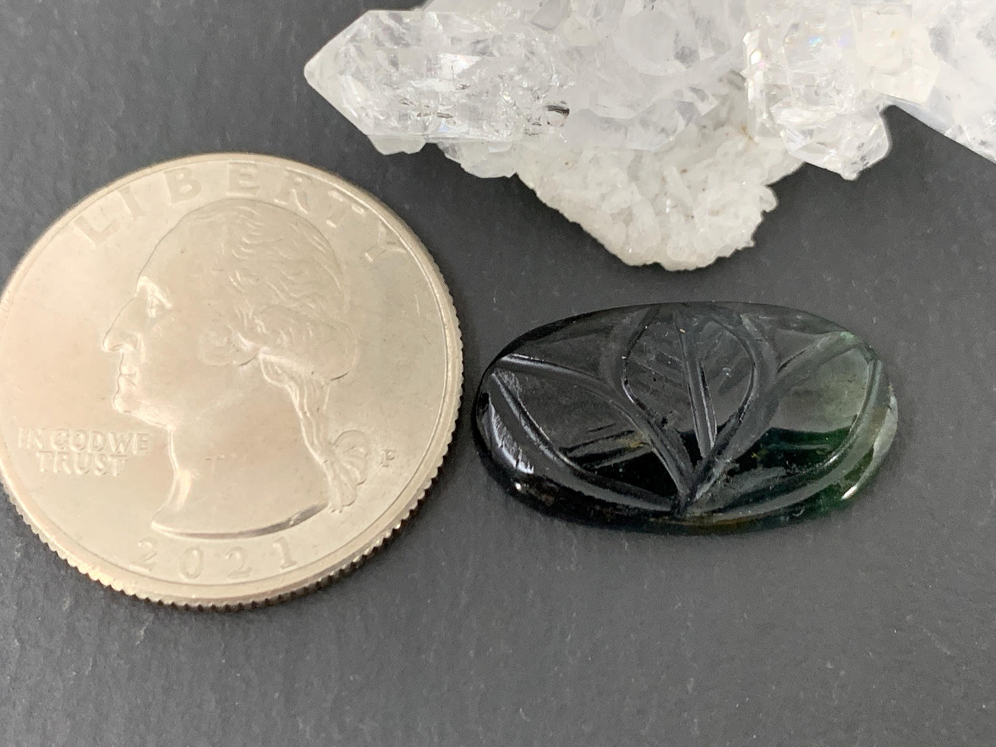 Carved Tourmaline 12x21x3mm cabochon