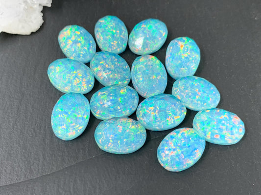 Faceted Aurora Opal oval 10x14mm cabochons  - Doublet cabochons
