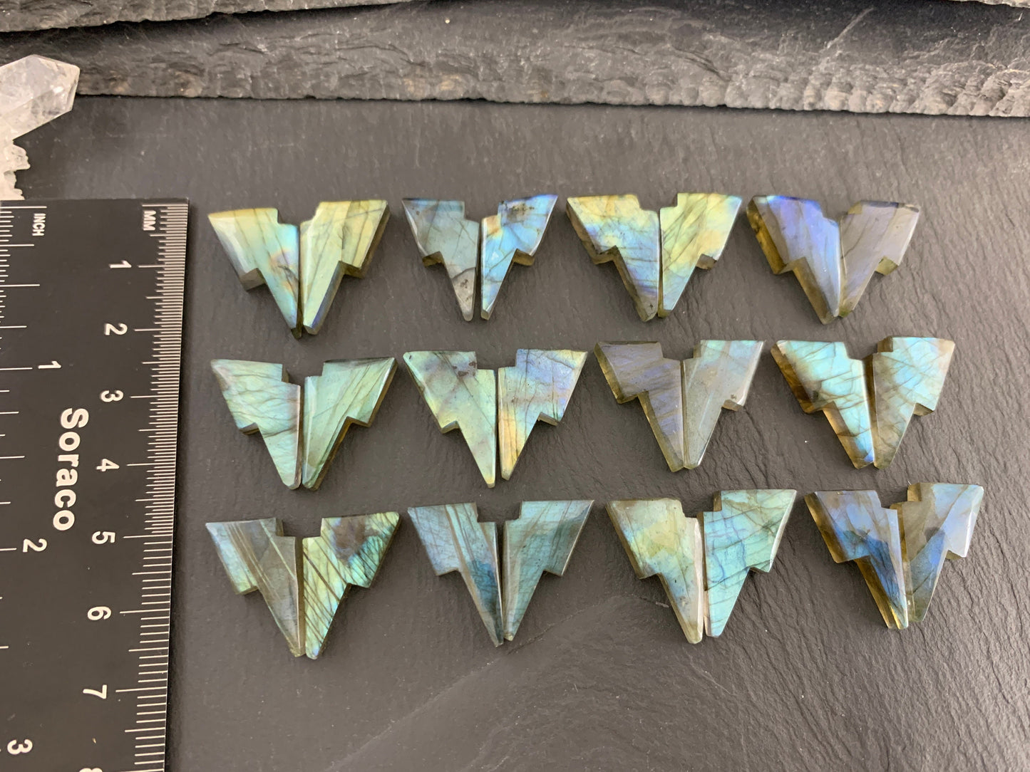 Labradorite lightning bolt pair 12x19mm cabochon