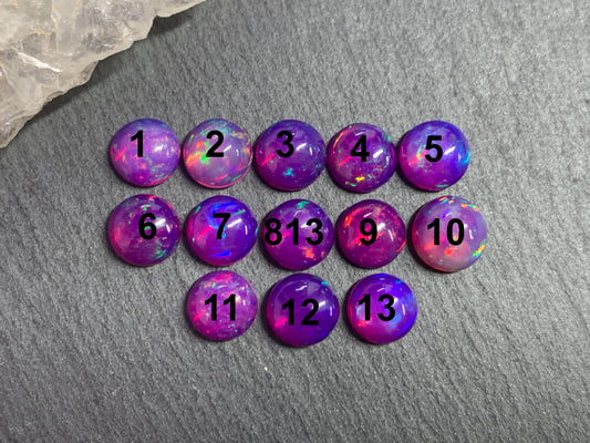 Ethiopian Opal round 7mm cabochon - Natural Opal smoked to purple color