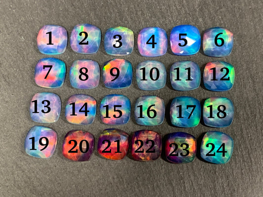 Faceted Aurora Opal square 10mm cabochon - Doublet cabochons