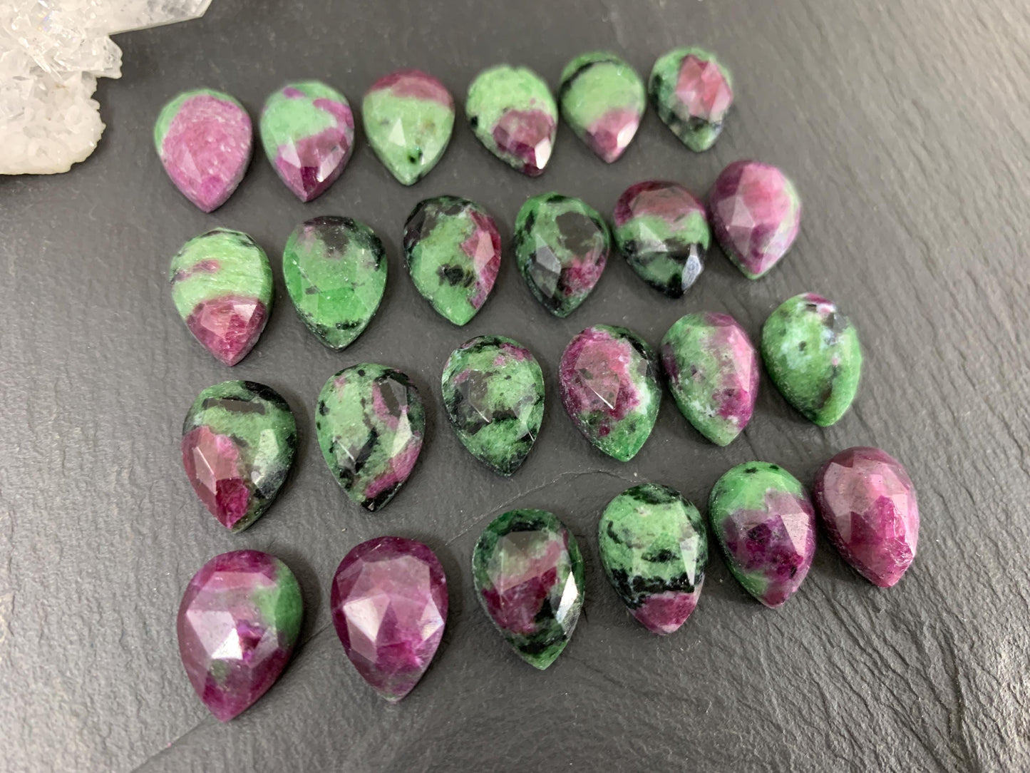 Faceted Ruby Zoisite pear 10x14mm cabochon