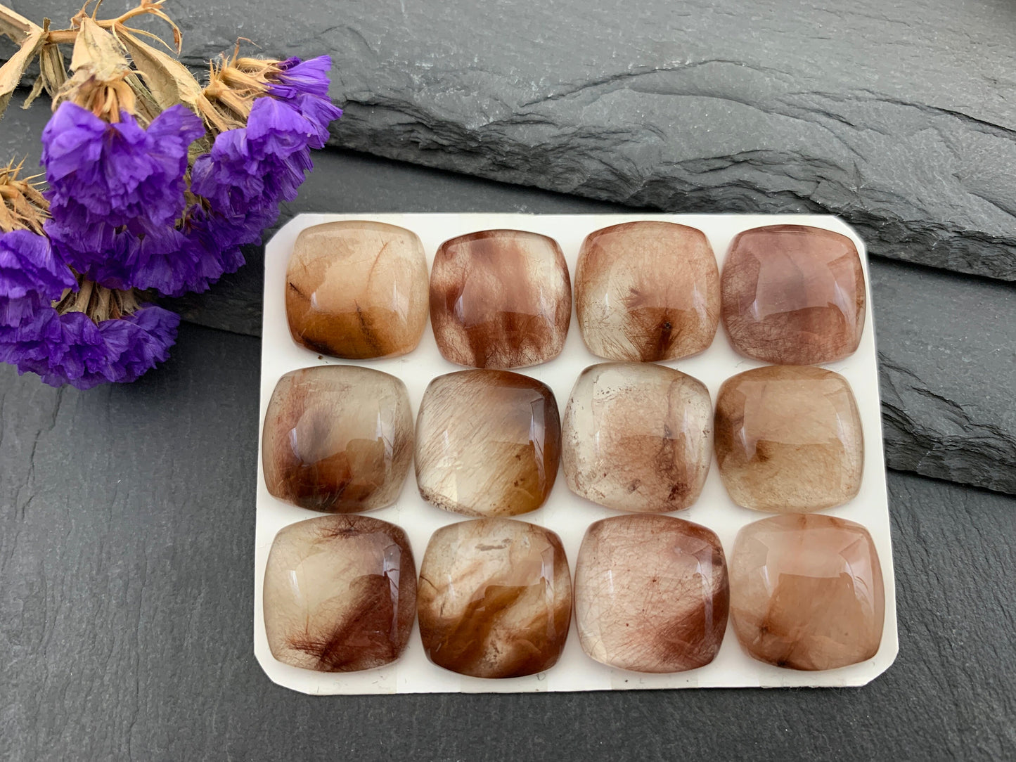 Rutilated Quartz square 18mm cabochon - Calibrated cabochons