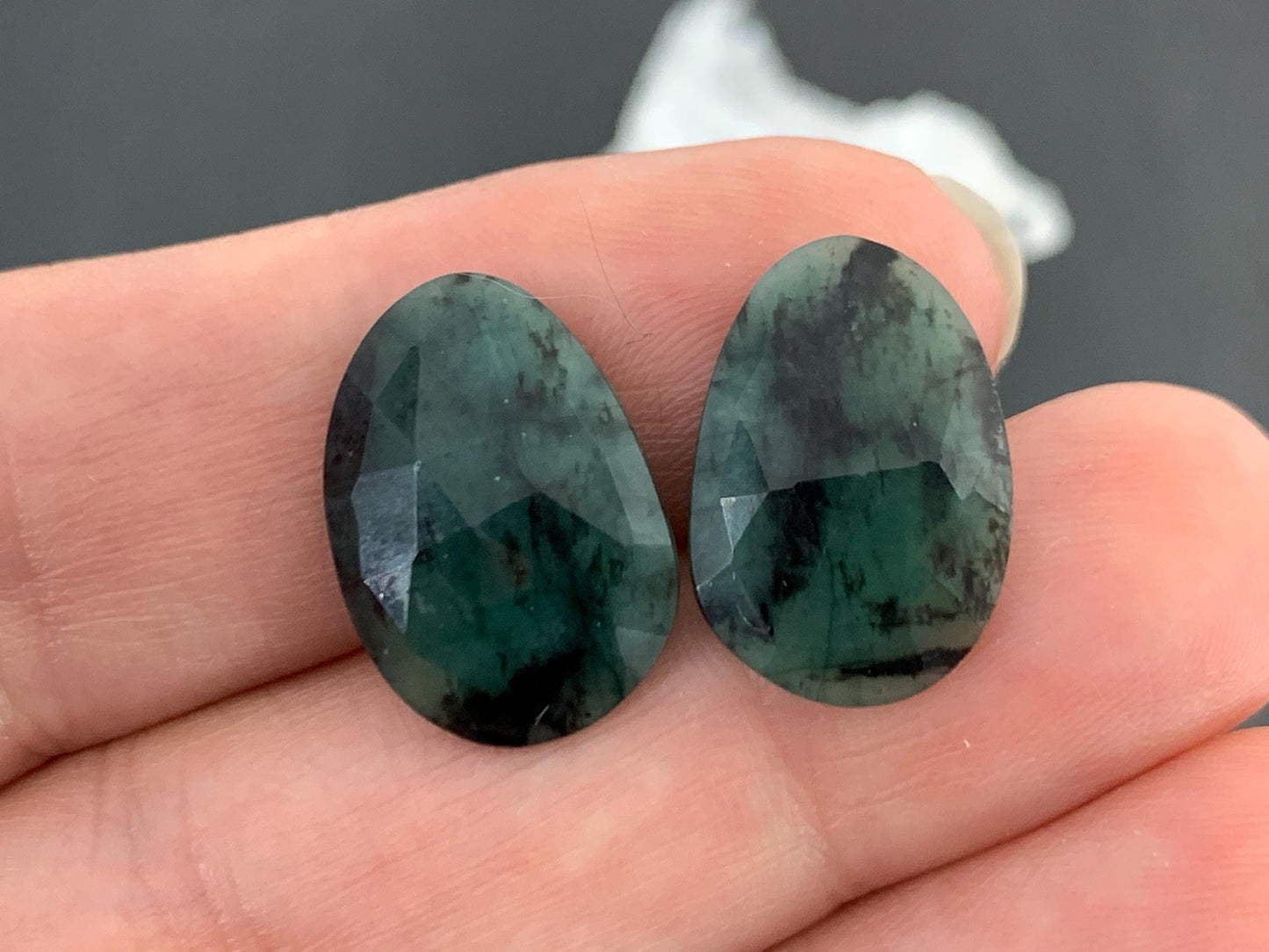 Faceted Emerald Pair 12x17x3mm cabochon