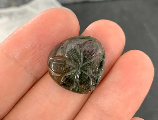 Carved Tourmaline 18x17x3mm cabochon