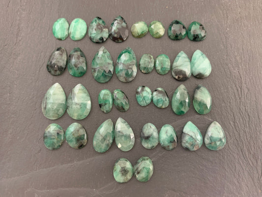 Faceted Emerald pair 9-19mm long cabochon