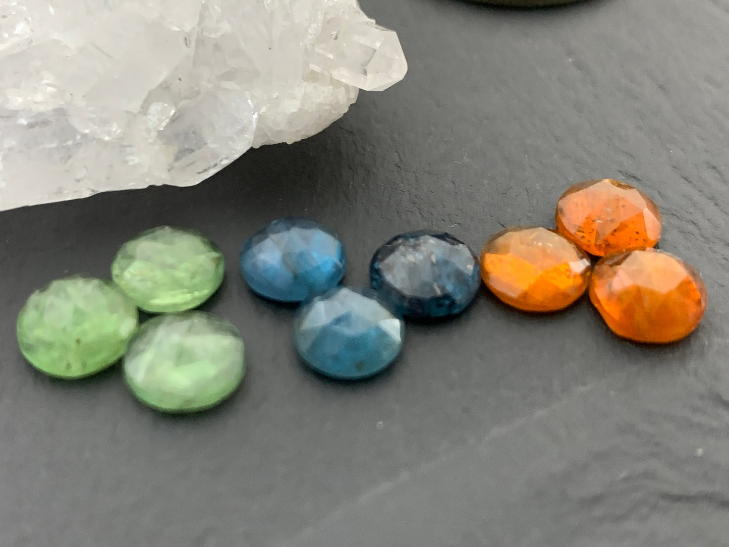 Faceted Kyanite Cabochon: Mint, Moss, Orange, Round (7mm, 8mm)