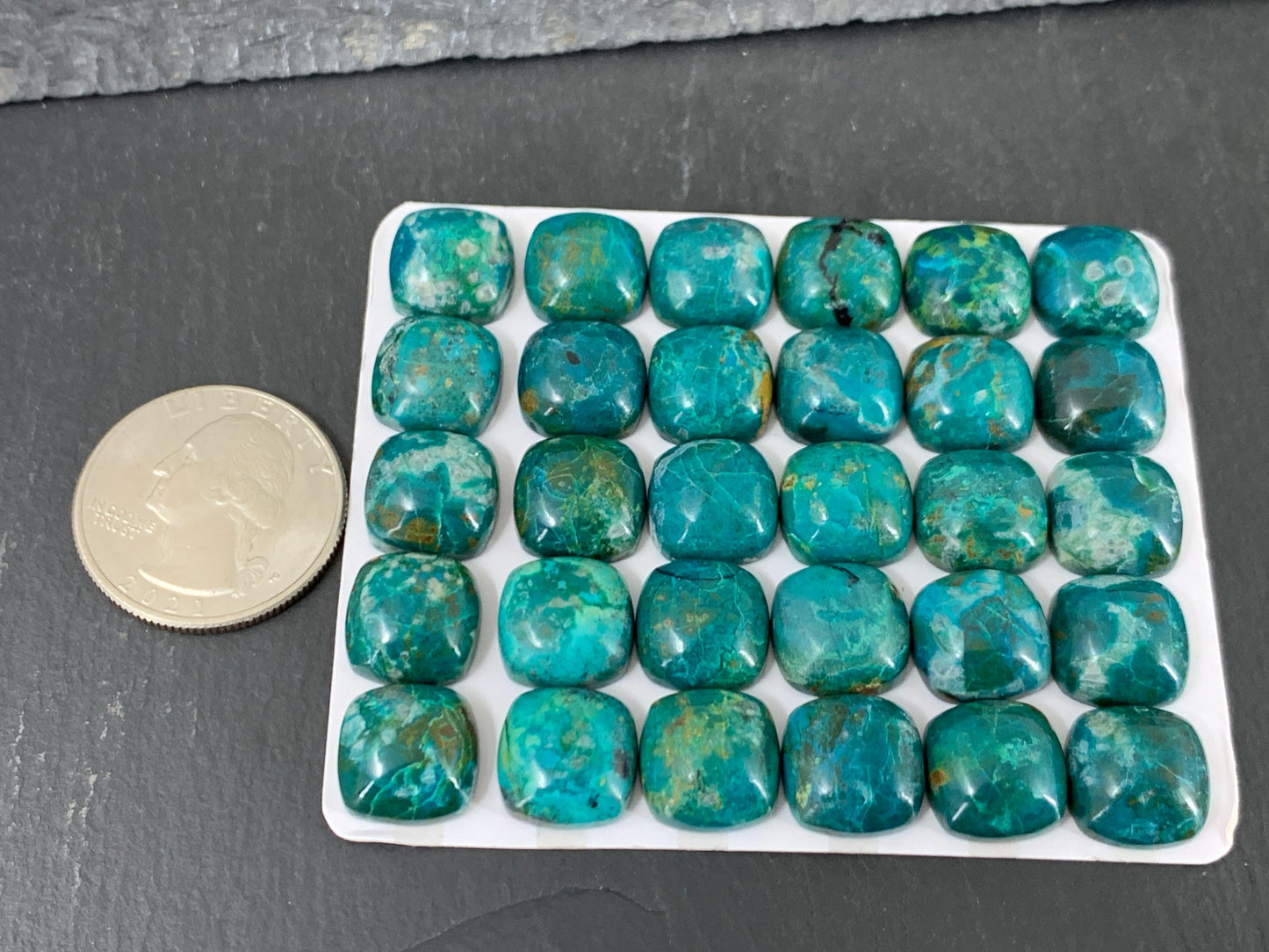 Chrysocolla square 12mm cabochon - Calibrated cabochons