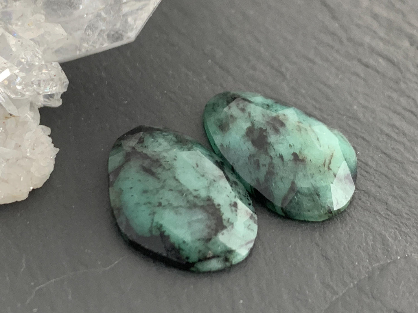 Faceted Emerald Pair 13x19x3mm cabochon