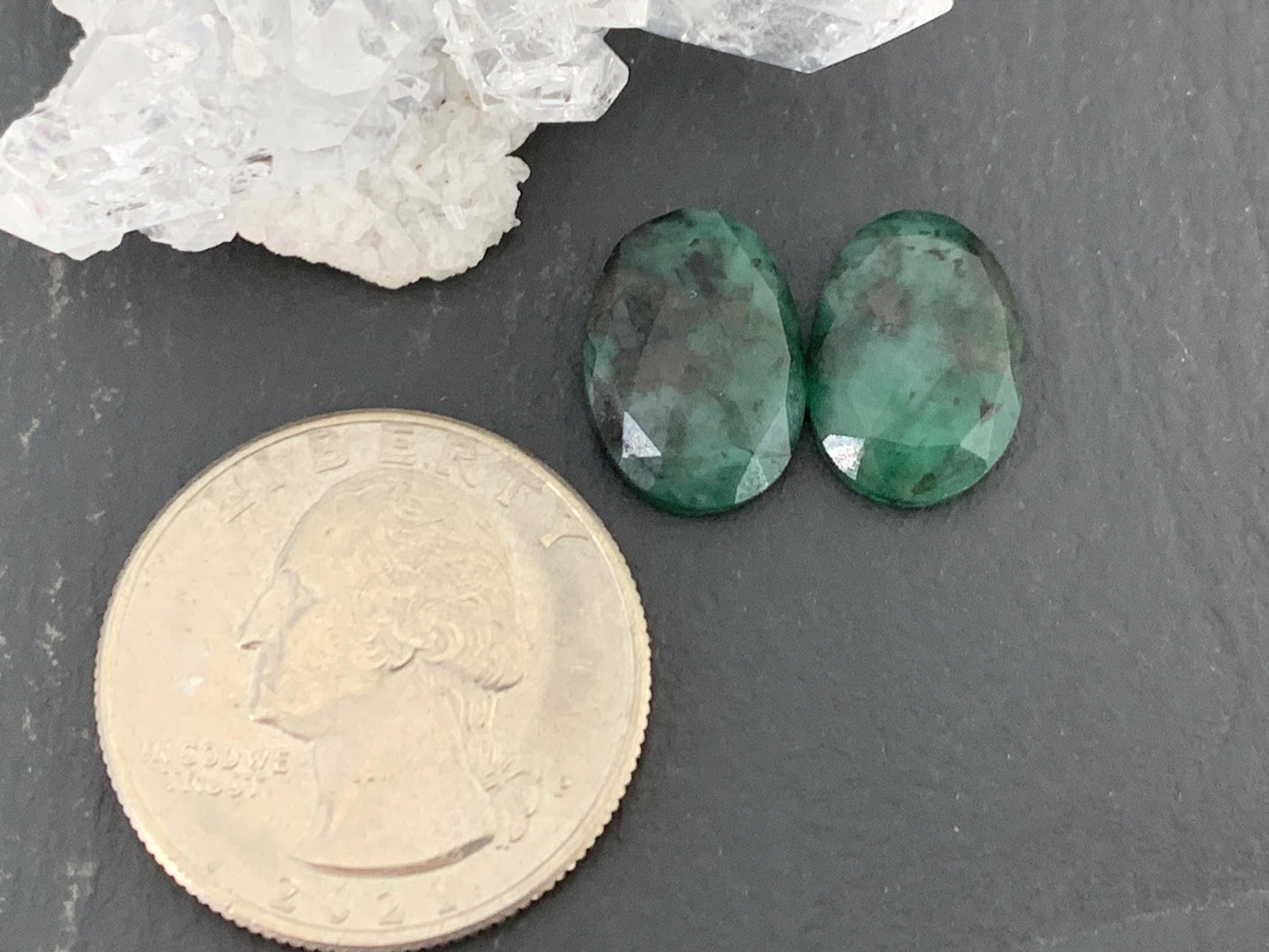Faceted Emerald Pair 10x14x3mm cabochon