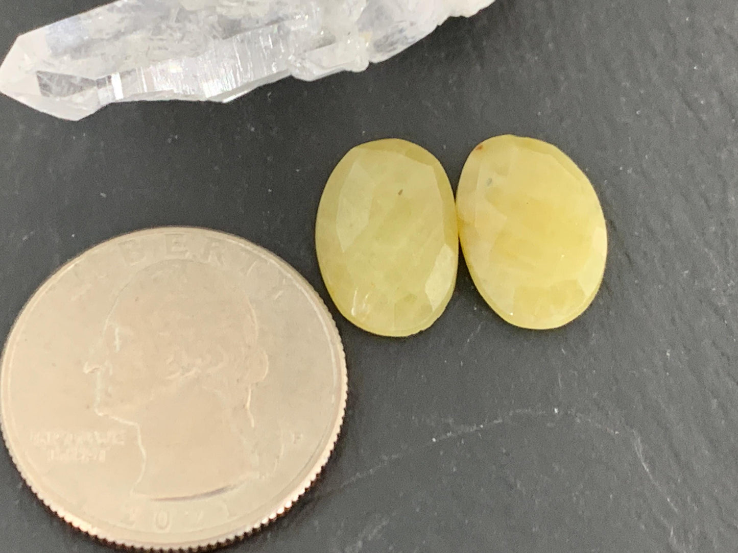 Faceted Yellow Sapphire pair 10x15x4mm cabochon