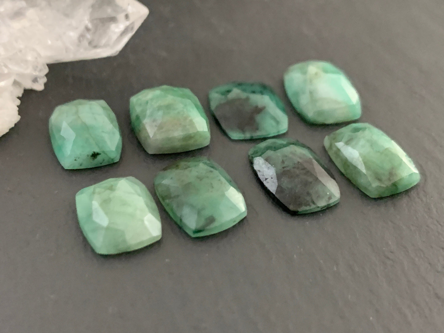 Faceted Emerald Rectangle 10-12mm cabochon