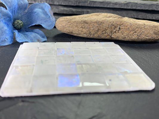 Flat Rainbow Moonstone square 12x12mm cabochon - Calibrated cabochons