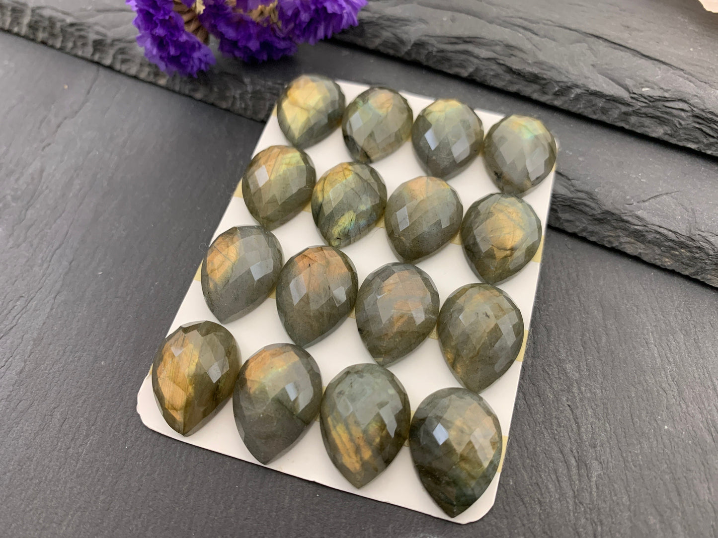 Faceted Labradorite pear 15x20mm Cabochon - Calibrated Cabochons