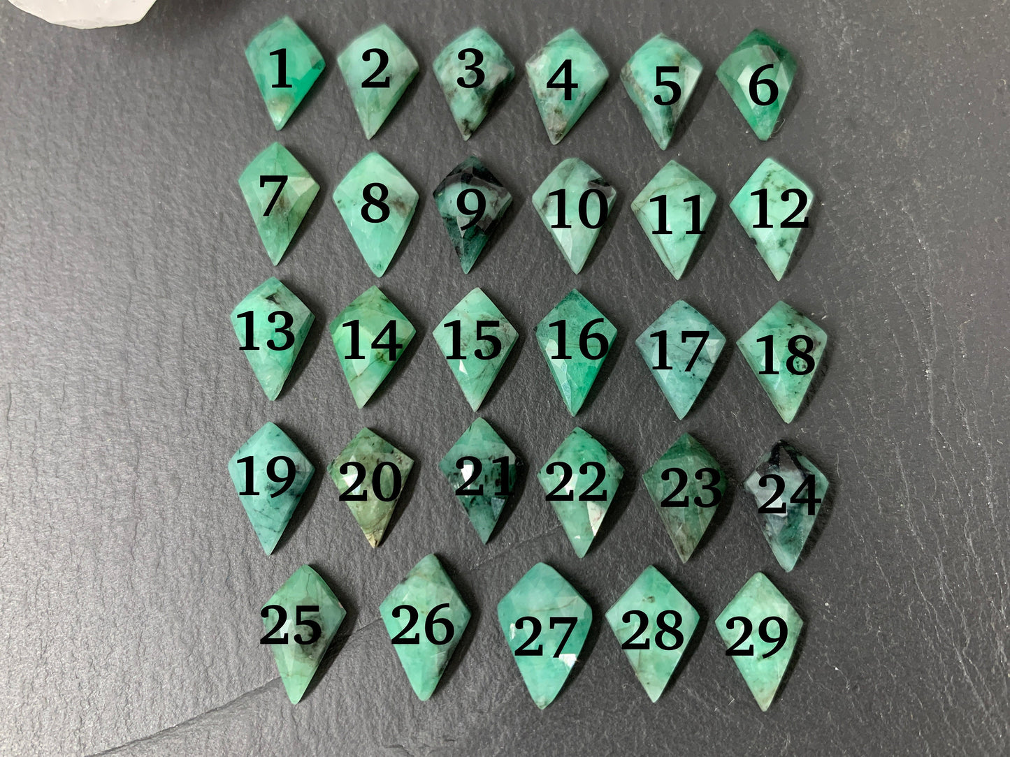 Faceted Emerald rhombus 8x12mm cabochon