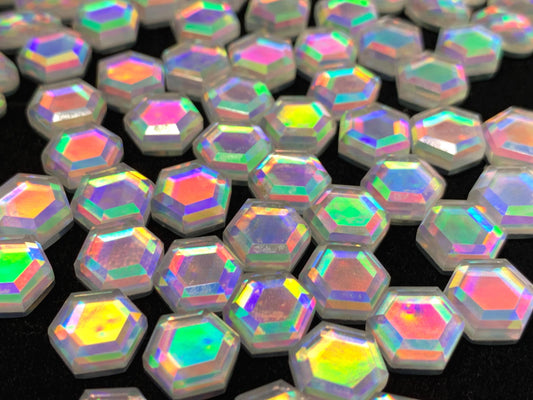 Faceted Rainbow Quartz hexagon 10mm cabochon
