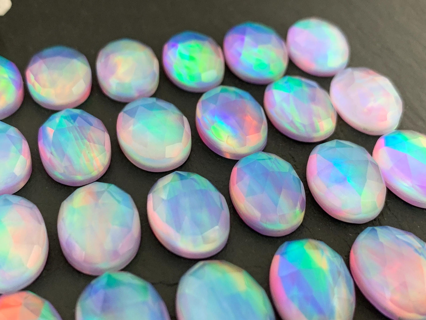 Faceted Aurora Opal oval 10x14mm cabochons - Doublet cabochons |