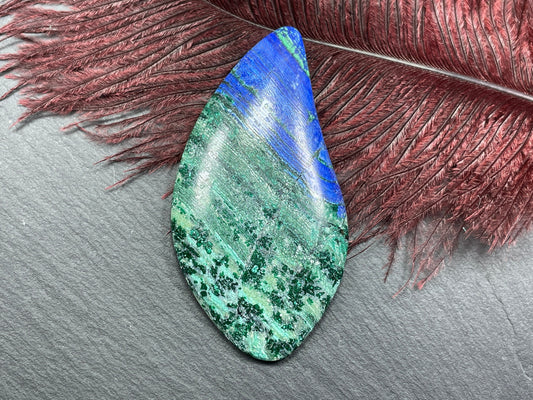 Azurite and Brochantite 37x72mm cabochon